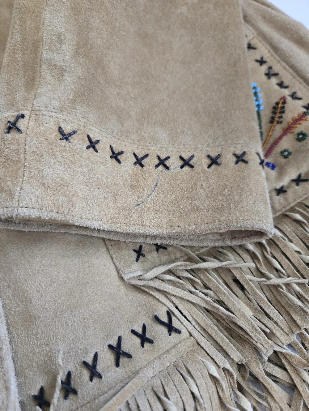 Vintage Double D Ranch Fringe Suede Leather Jacket Beaded Embroidery Western L - Picture 12 of 16